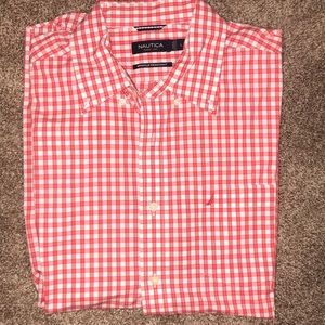 Red and White Checkered Short Sleeve Button Down